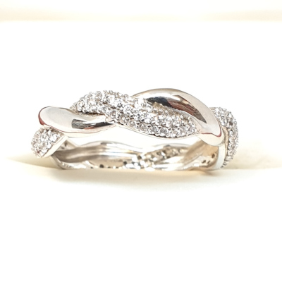 Sterling Silver Double Helix Shaped Ring with Cubic Zirconia Stones