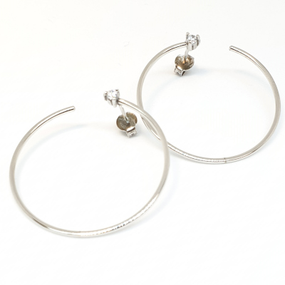 Sterling Silver Hoop Earring with Clear Cubic Zirconia Earring