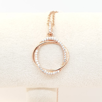 Kilkenny Sterling Silver Rose Gold Plated Pendant with Clear Coloured Cubic Zirconia Stone